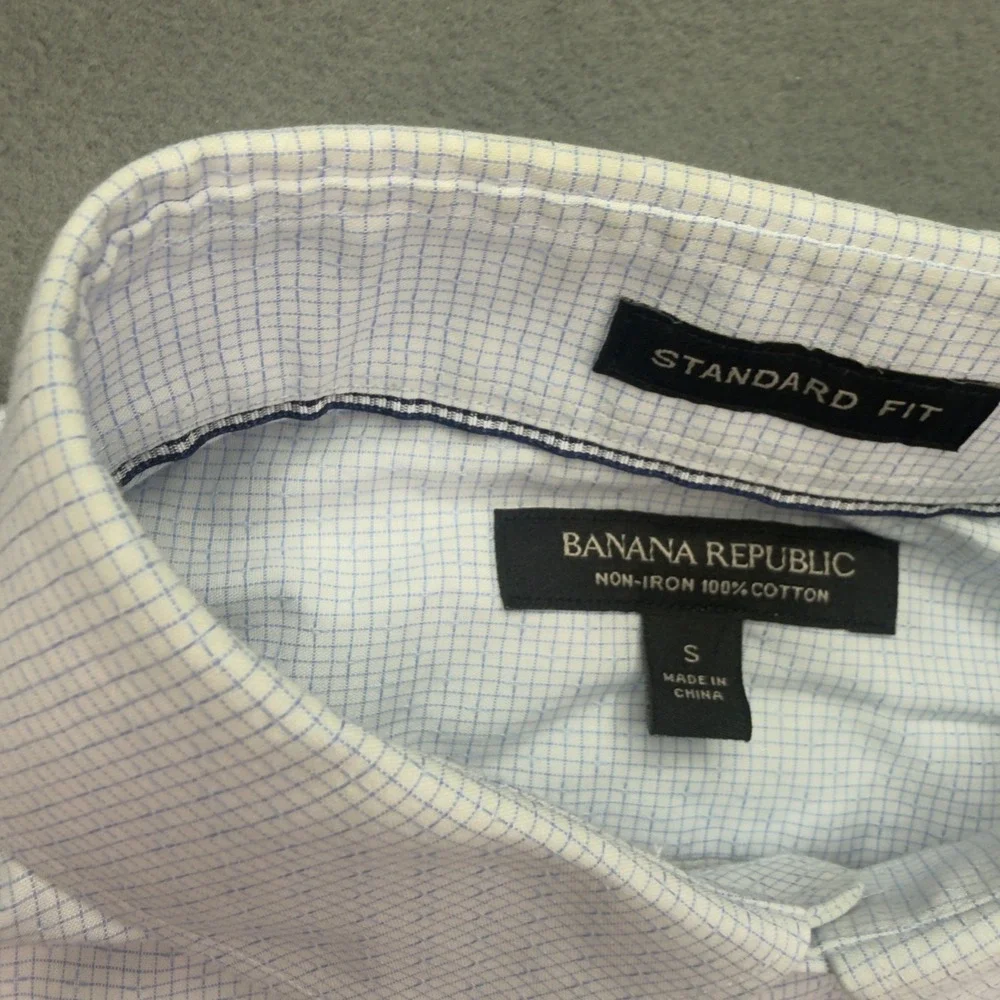 Banana Republic Standard Fit Small Blue Dobby Grid Dress Shirt